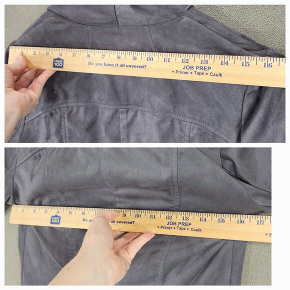 Kut from Kloth M Womens Faux Suede Leather Moto Jacket Gray Stretch punk preppy - Picture 4 of 13